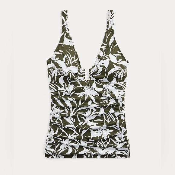 NWT Lauren Ralph Lauren Floral Shirred Ring Front Tankini Top Swim Green Sz 6 - Picture 3 of 14